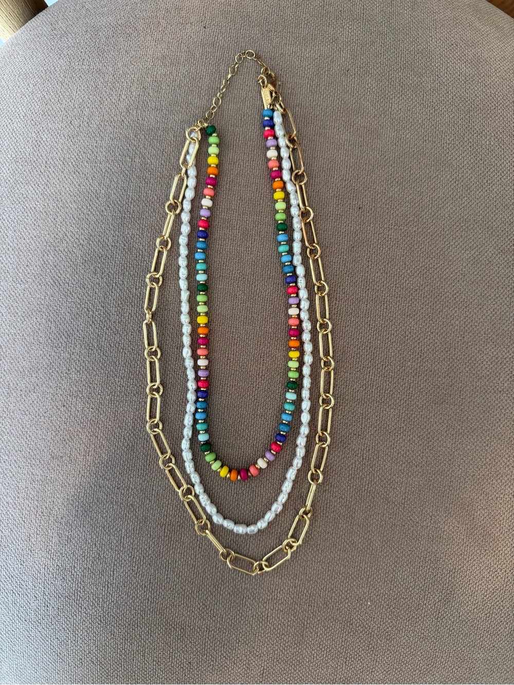 a new day Multistrand Rainbow Bead and Gold-Tone Chain Necklace